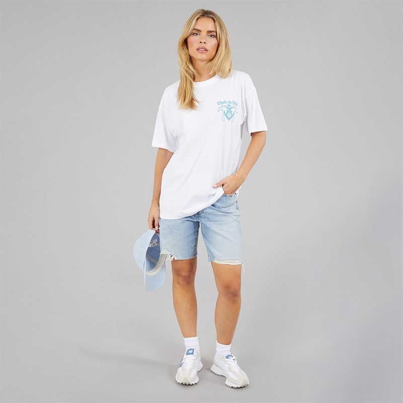 Brave Soul Womens Tulum Graphic T-Shirt White/Blue - Image 4