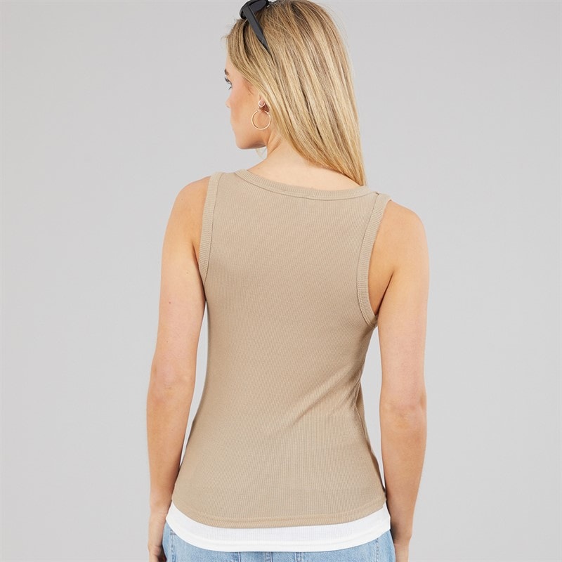 Brave Soul Womens Stella Vest Taupe/White - Image 2