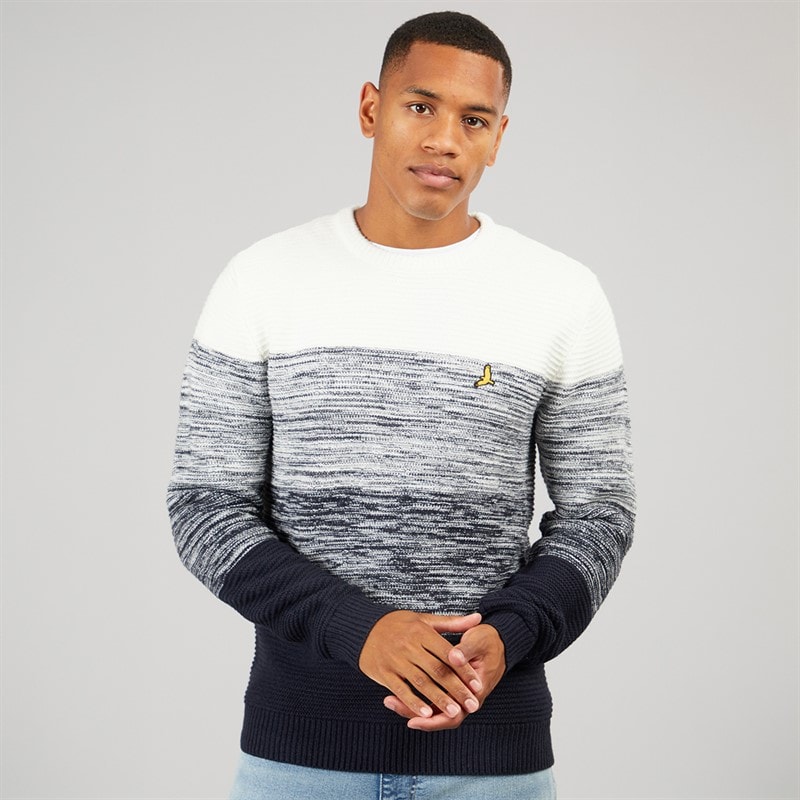 Brave Soul Mens Kilam Knitted Jumper Navy/Ecru