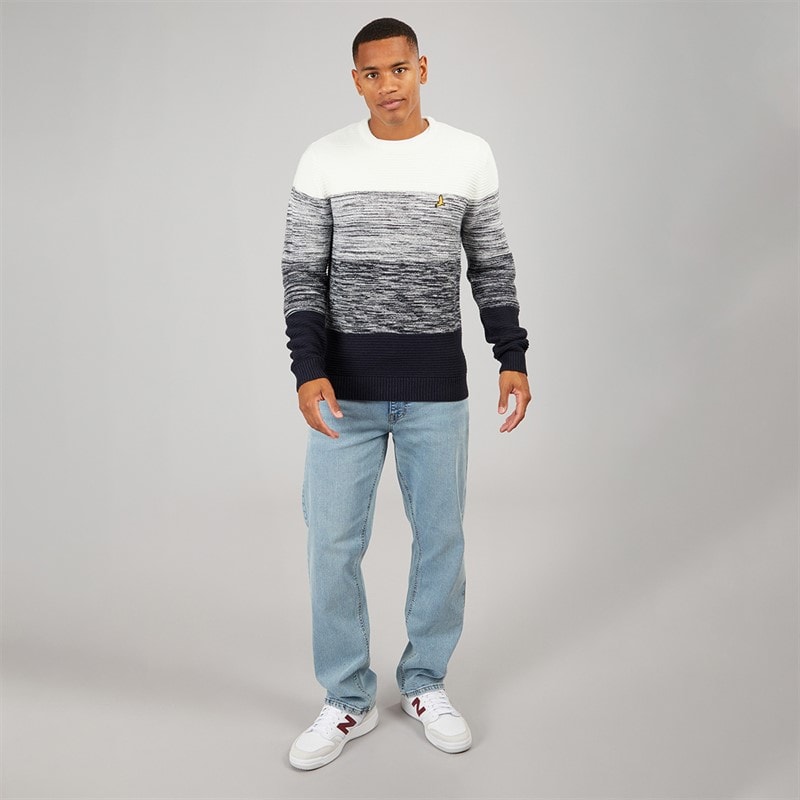 Brave Soul Mens Kilam Knitted Jumper Navy/Ecru - Image 4