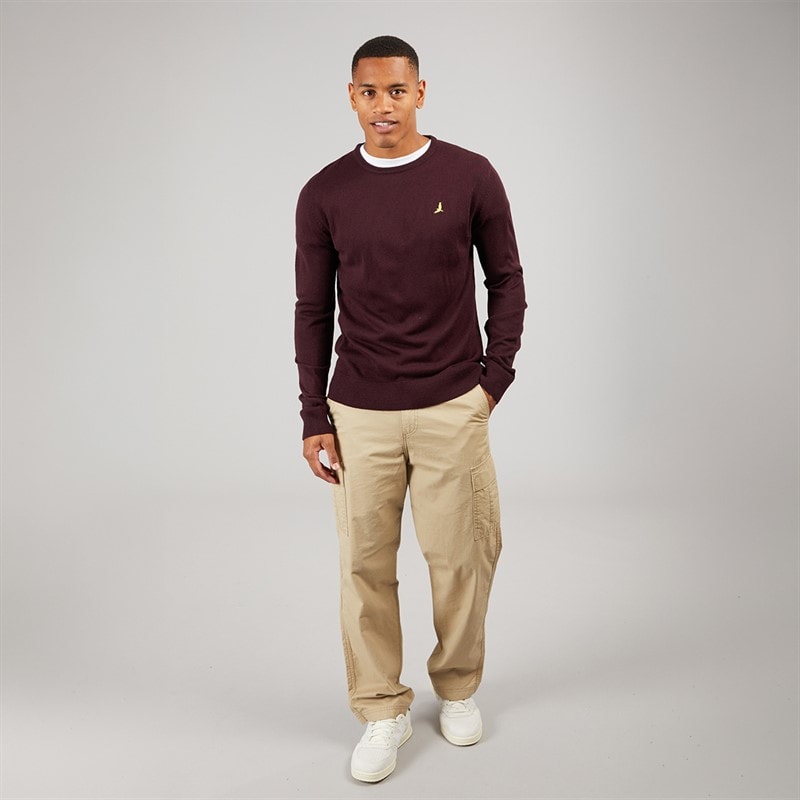 Brave Soul Mens Hybrid Knitted Jumper Oxblood - Image 3