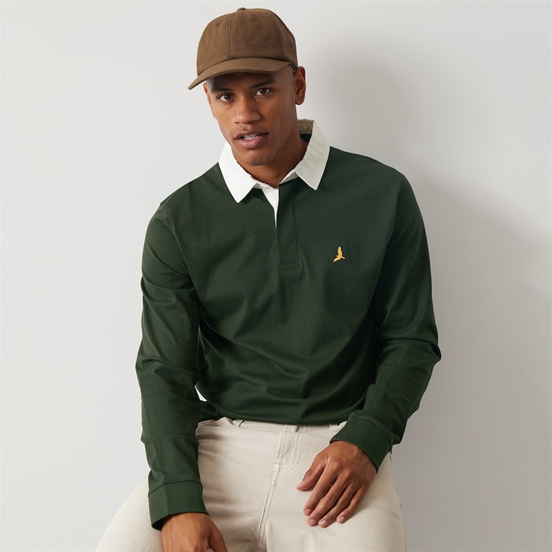 Brave Soul Mens Zeman Rugby Shirt Hunter Green/Optic White - Image 1