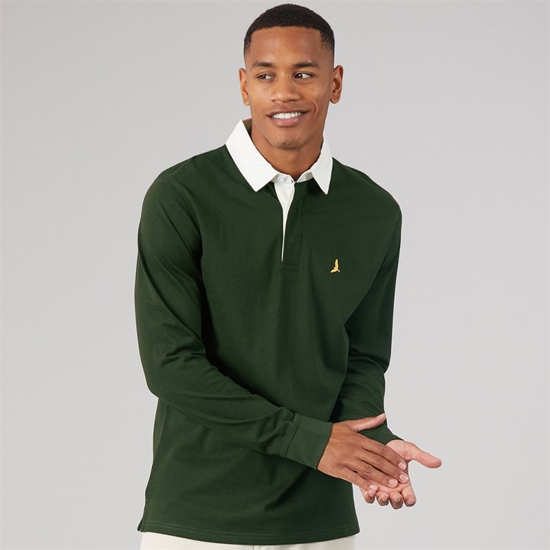 Brave Soul Mens Zeman Rugby Shirt Hunter Green/Optic White - Image 3