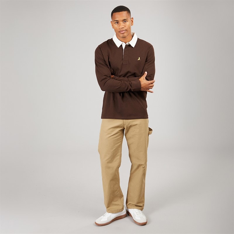 Brave Soul Mens Zeman Rugby Shirt Bitter Chocolate/Off White - Image 4