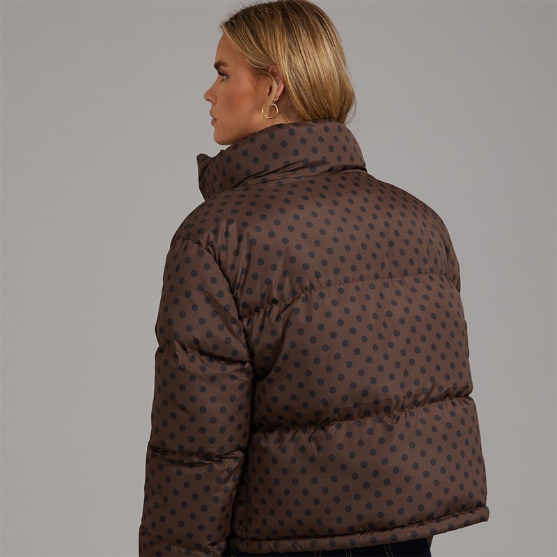 Brave Soul Womens Riva Spot Puffer Jacket Chocolate/Black - Image 2
