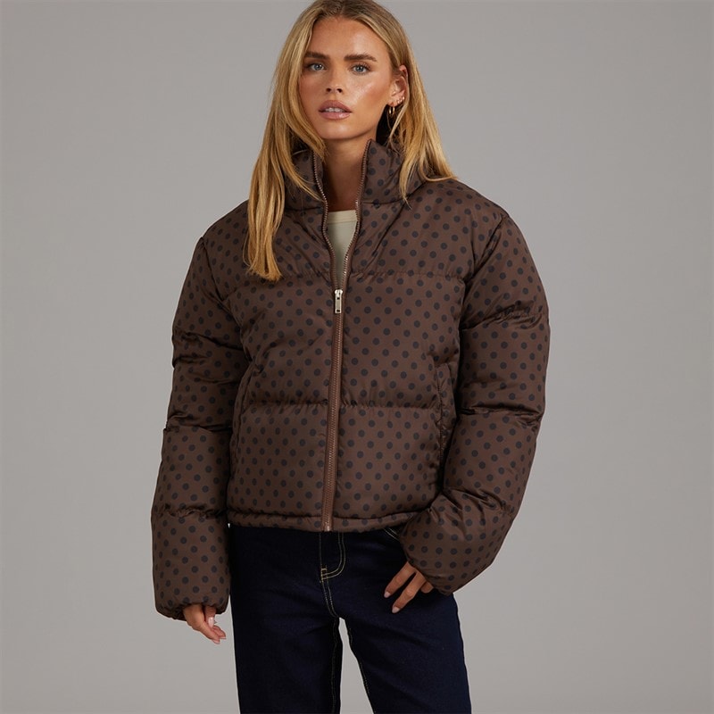Brave Soul Womens Riva Spot Puffer Jacket Chocolate/Black - Image 3