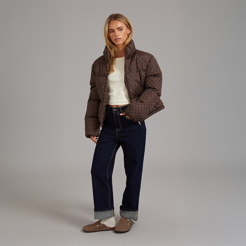 Brave Soul Womens Riva Spot Puffer Jacket Chocolate/Black - Image 4