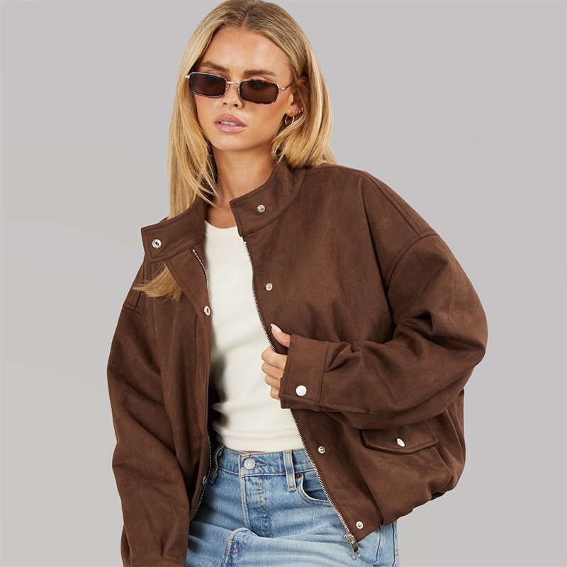 Brave Soul Womens Lenora Faux Suede Jacket Chocolate - Image 1