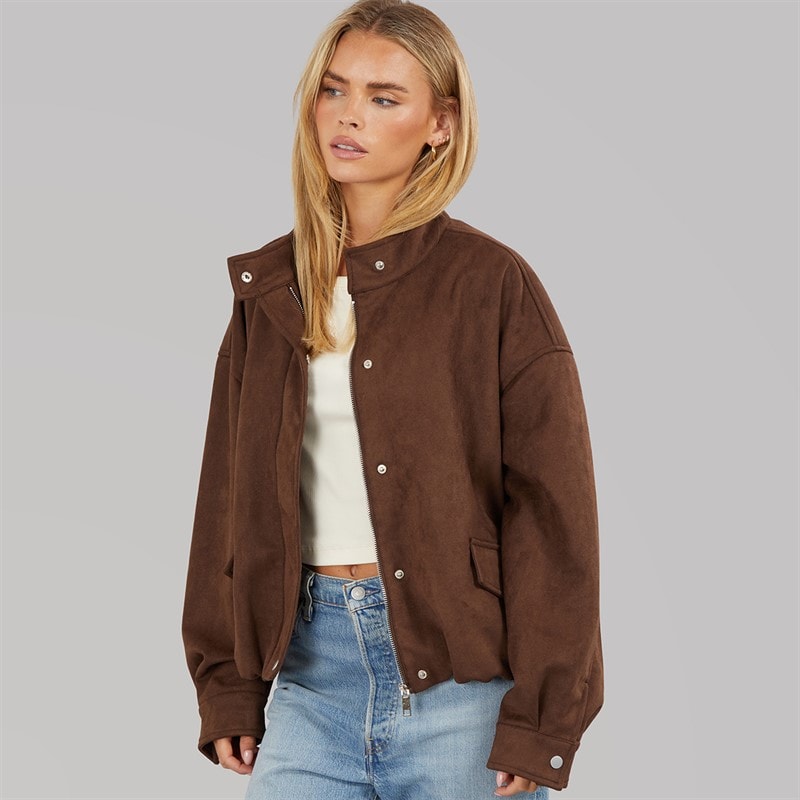 Brave Soul Womens Lenora Faux Suede Jacket Chocolate - Image 2