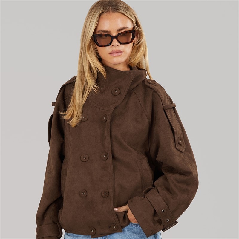 Brave Soul Womens Skia Faux Suede Jacket Chocolate - Image 1