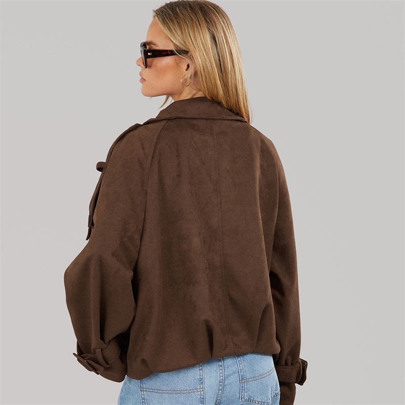 Brave Soul Womens Skia Faux Suede Jacket Chocolate - Image 2