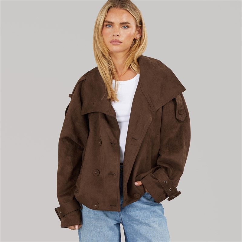 Brave Soul Womens Skia Faux Suede Jacket Chocolate - Image 3