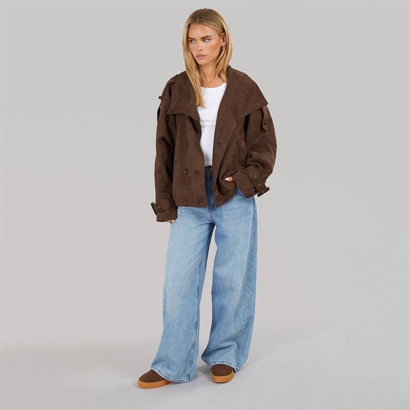 Brave Soul Womens Skia Faux Suede Jacket Chocolate - Image 4
