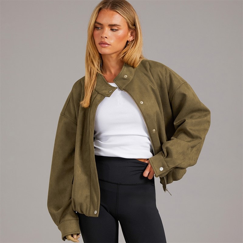 Brave Soul Womens Lenora Faux Suede Jacket Khaki - Image 1