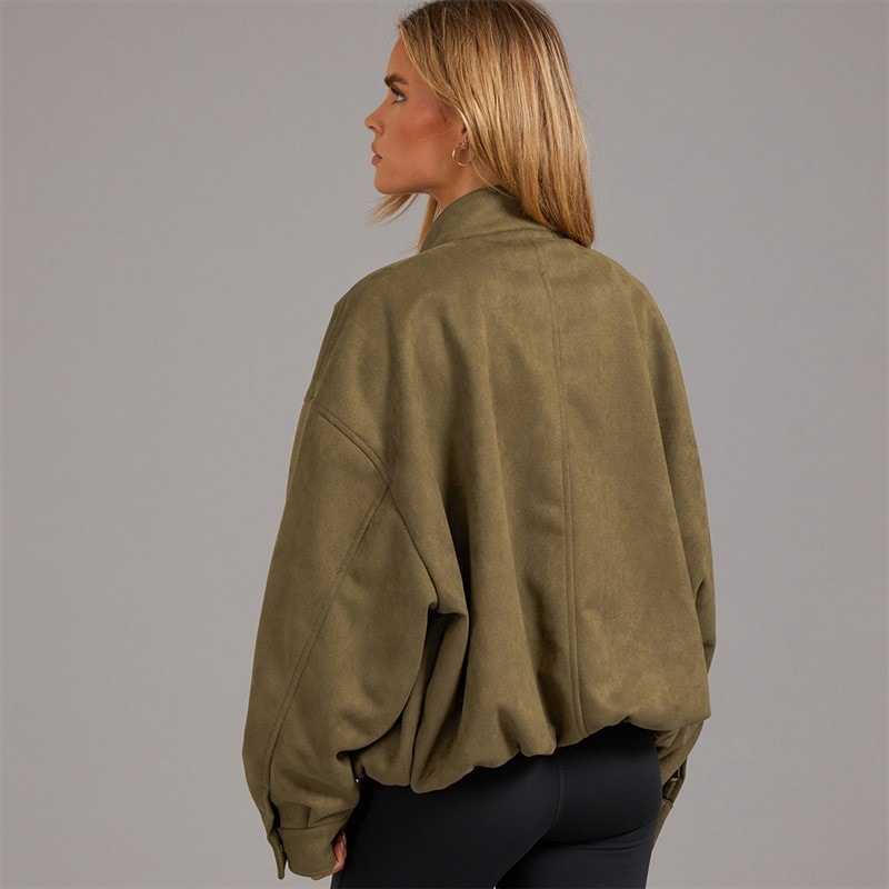 Brave Soul Womens Lenora Faux Suede Jacket Khaki - Image 2