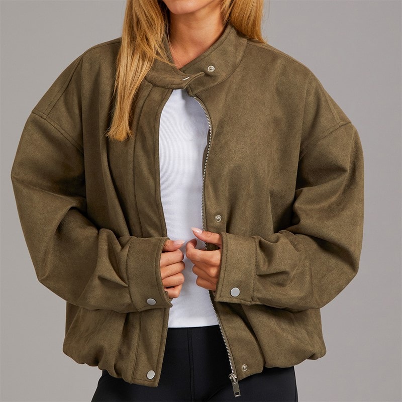 Brave Soul Womens Lenora Faux Suede Jacket Khaki - Image 3