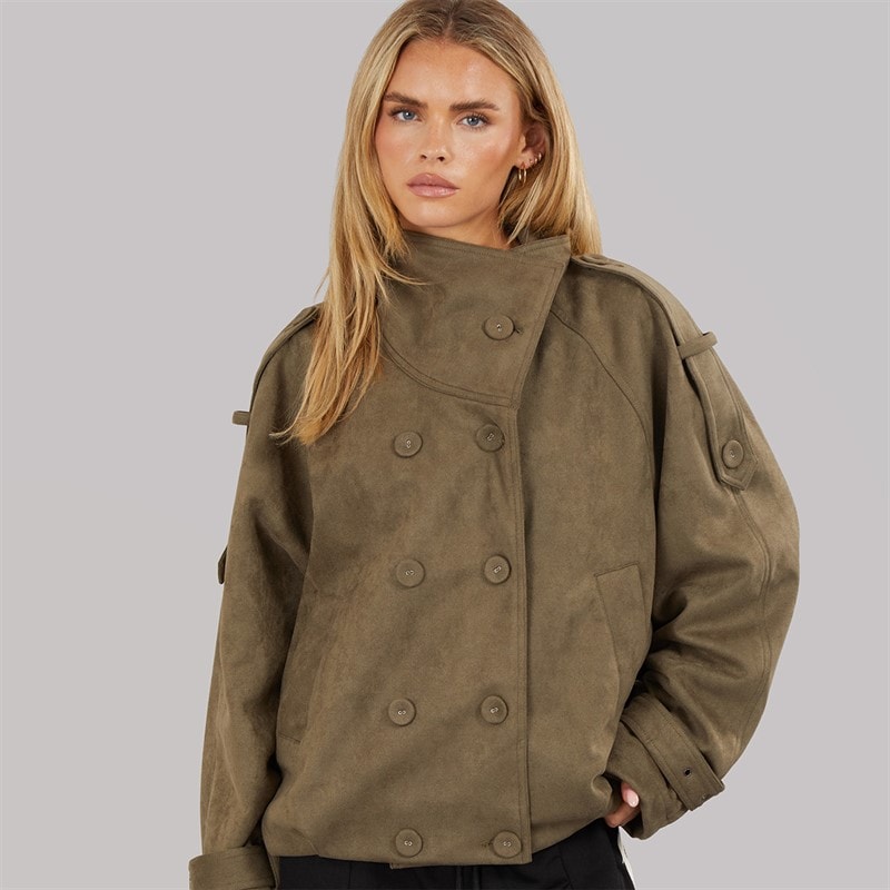 Brave Soul Womens Skia Faux Suede Jacket Khaki - Image 1