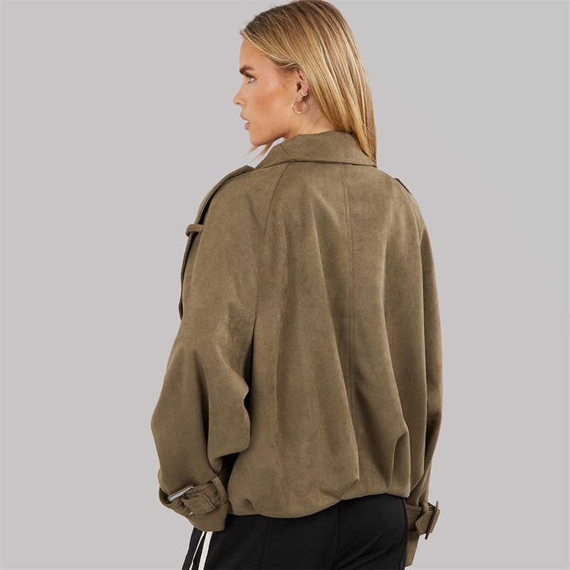 Brave Soul Womens Skia Faux Suede Jacket Khaki - Image 2
