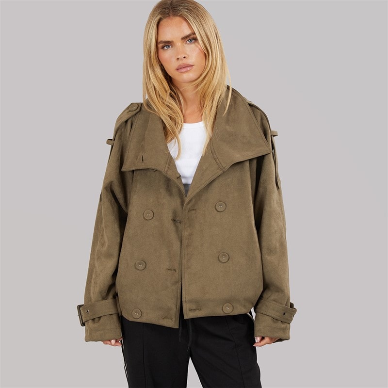 Brave Soul Womens Skia Faux Suede Jacket Khaki - Image 3