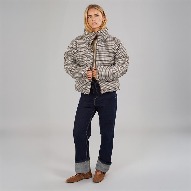 Brave Soul Womens Riva Check Heritage Puffer Jacket Multi - Image 3