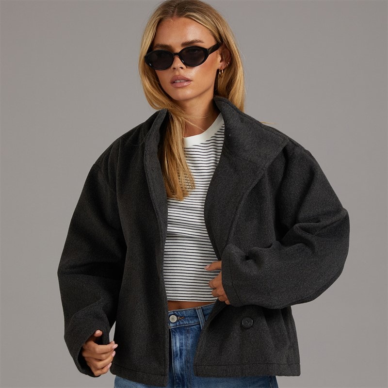 Brave Soul Womens Tilde Funnel Neck Jacket Grey - Image 2