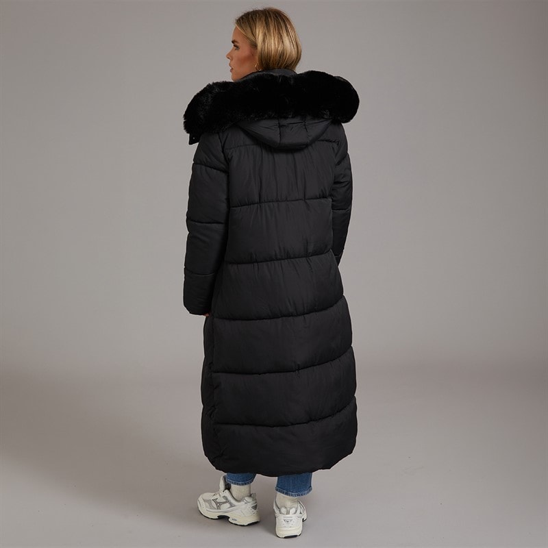 Brave Soul Womens Jewels Long Puffer Jacket Black - Image 2