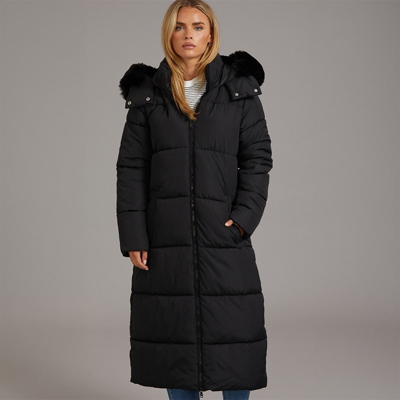 Brave Soul Womens Jewels Long Puffer Jacket Black - Image 3