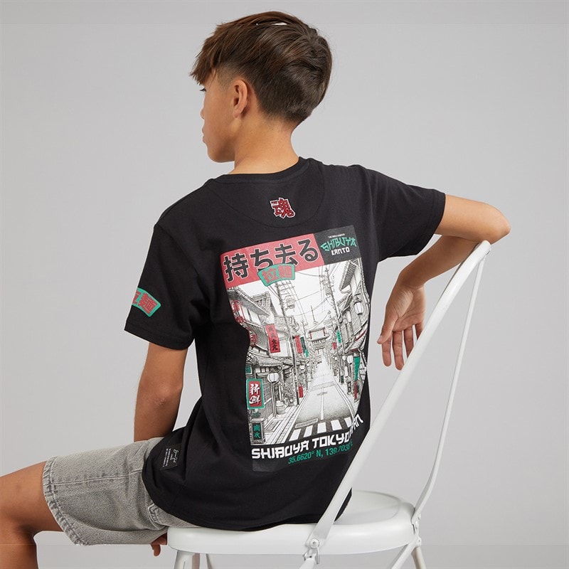 Brave Soul Boys Ameyoko T-Shirt Jet Black/Multi Colour