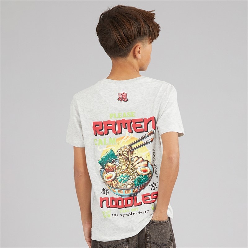 Brave Soul Boys Scran T-Shirt Ecru Marl/Multi Colour