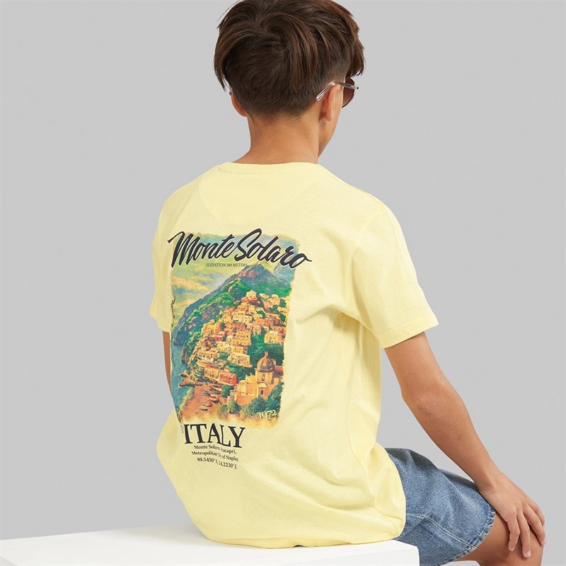 Brave Soul Boys Solaro T-Shirt Lemon/Multi Colour Print