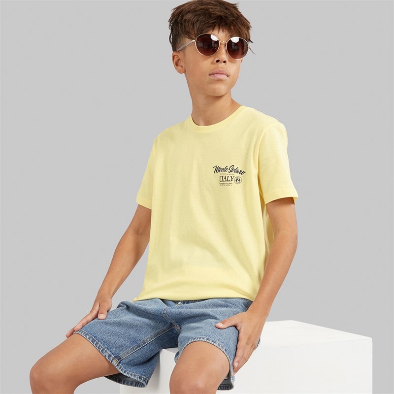 Brave Soul Boys Solaro T-Shirt Lemon/Multi Colour Print - Image 2