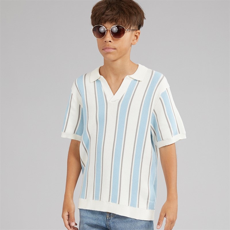 Brave Soul Boys Rialto Polo Shirt Cream/Pale Blue/Lt Grey