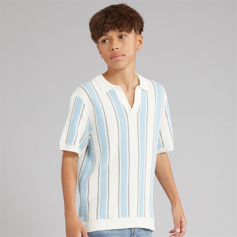 Brave Soul Boys Rialto Polo Shirt Cream/Pale Blue/Lt Grey - Image 3