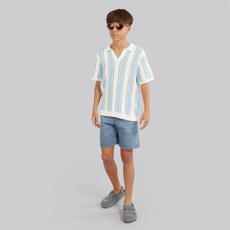 Brave Soul Boys Rialto Polo Shirt Cream/Pale Blue/Lt Grey - Image 4