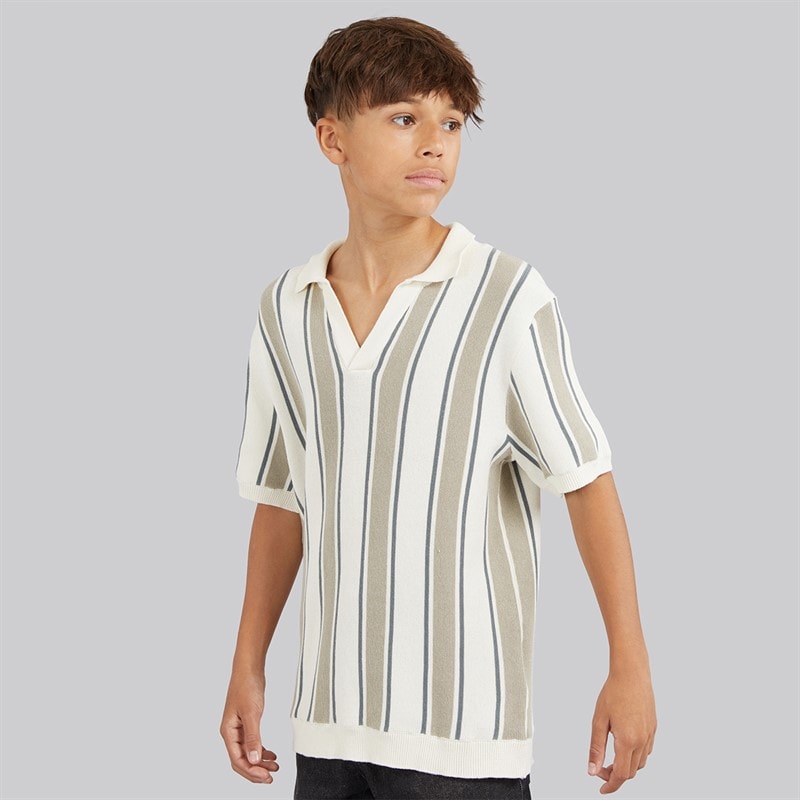Brave Soul Boys Rialto Polo Shirt Cream/Light Green/Mid Green Cream/Lt Green/Mid Green