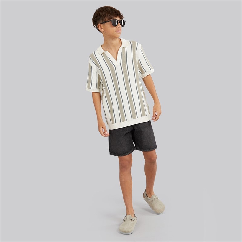 Brave Soul Boys Rialto Polo Shirt Cream/Light Green/Mid Green Cream/Lt Green/Mid Green - Image 3