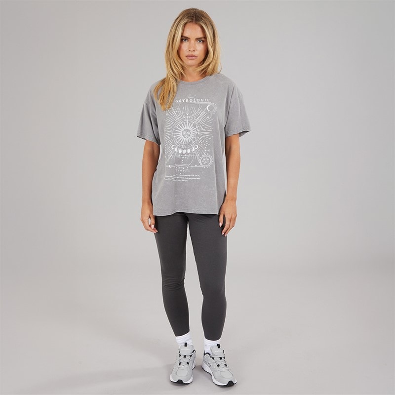 Brave Soul Womens L'astrologie Acid Wash T-Shirt Grey Acid Wash - Image 3