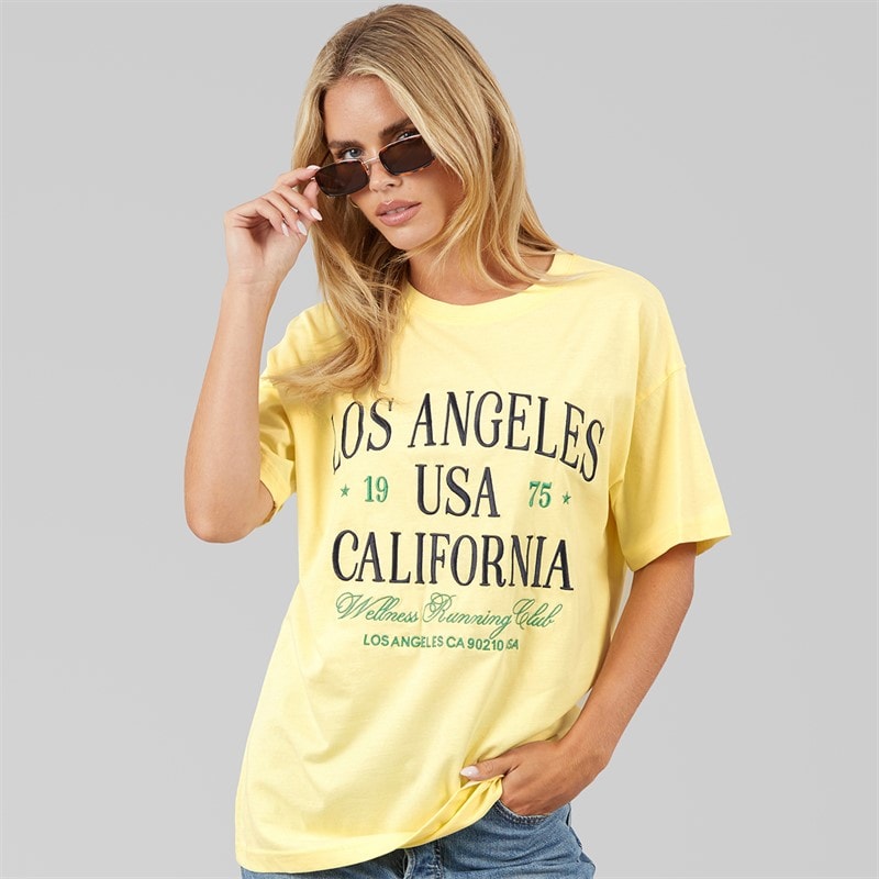 Brave Soul Womens Los Angeles T-Shirt Butter Yellow/Navy/Green