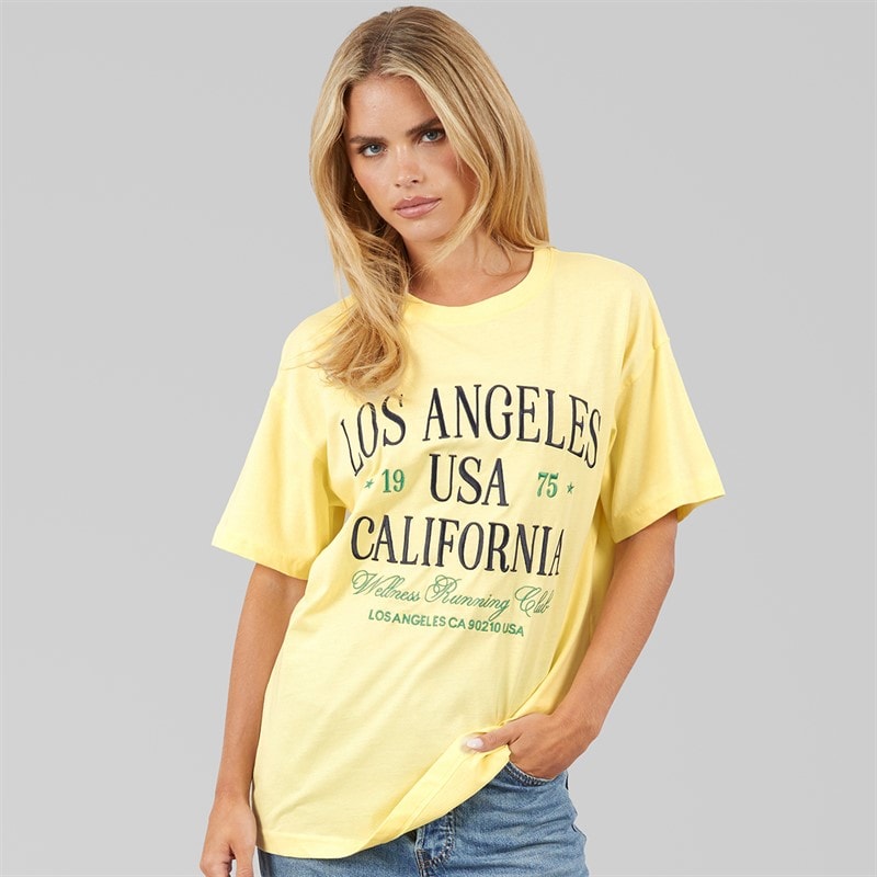 Brave Soul Womens Los Angeles T-Shirt Butter Yellow/Navy/Green - Image 3