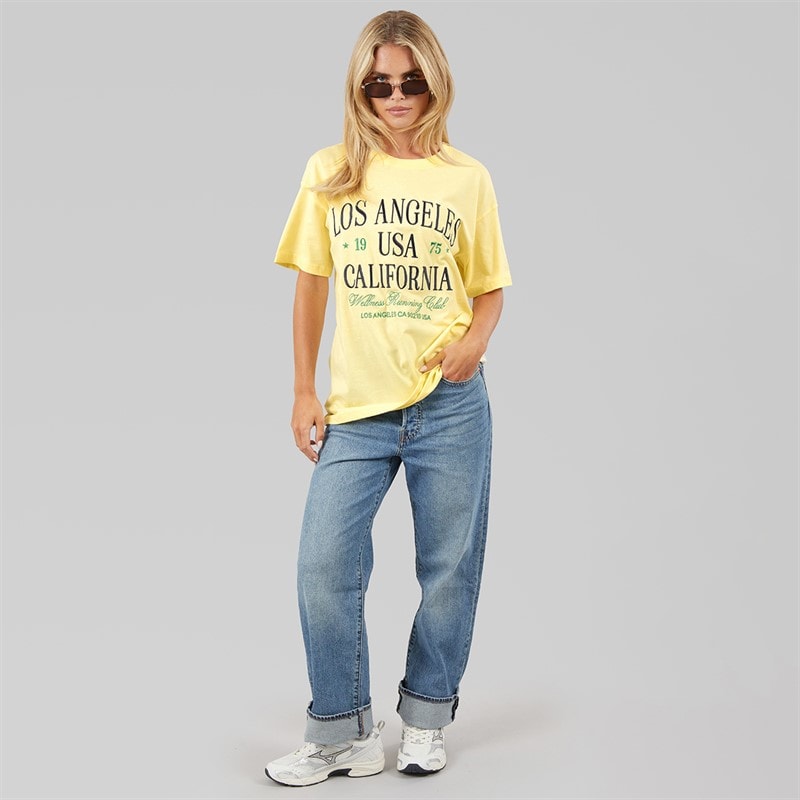 Brave Soul Womens Los Angeles T-Shirt Butter Yellow/Navy/Green - Image 4