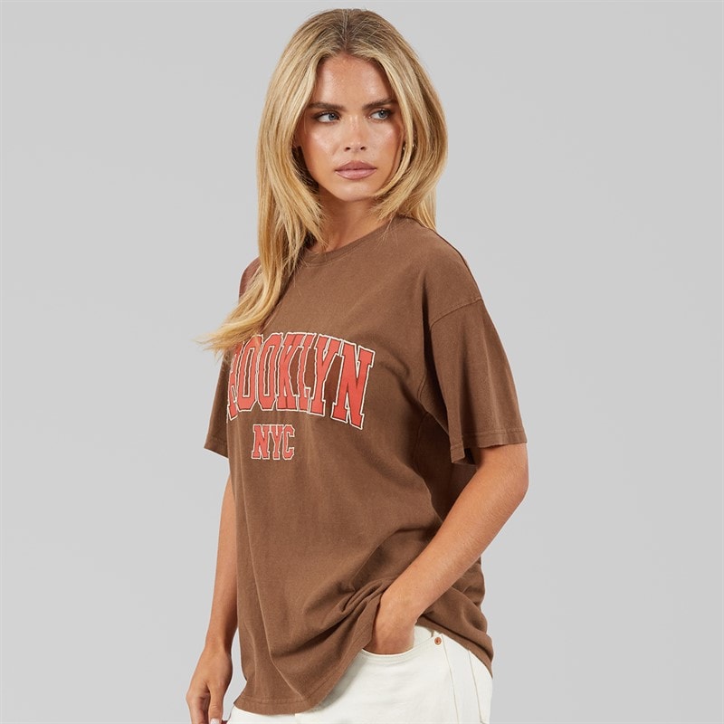 Brave Soul Womens Brooklyn T-Shirt Brown Acid Wash - Image 3