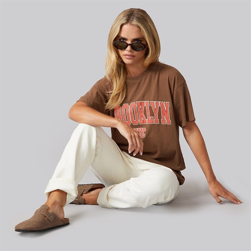 Brave Soul Womens Brooklyn T-Shirt Brown Acid Wash - Image 4