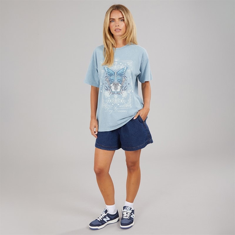Brave Soul Womens Day Dreamer T-Shirt Blue Acid Wash - Image 4