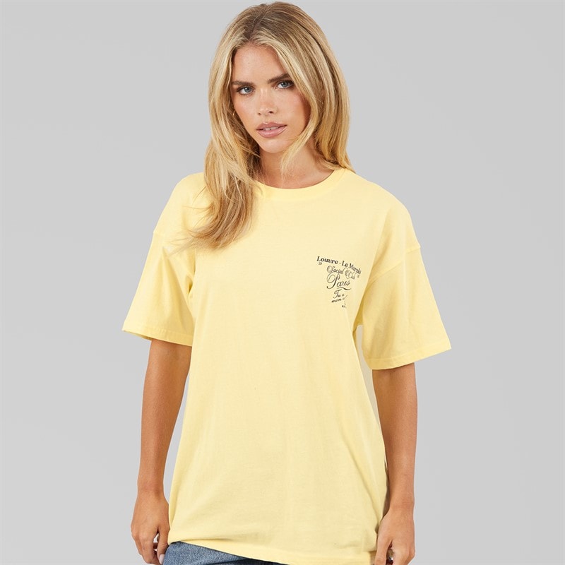 Brave Soul Womens Louvre T-Shirt Yellow/Blue Body/Print - Image 2