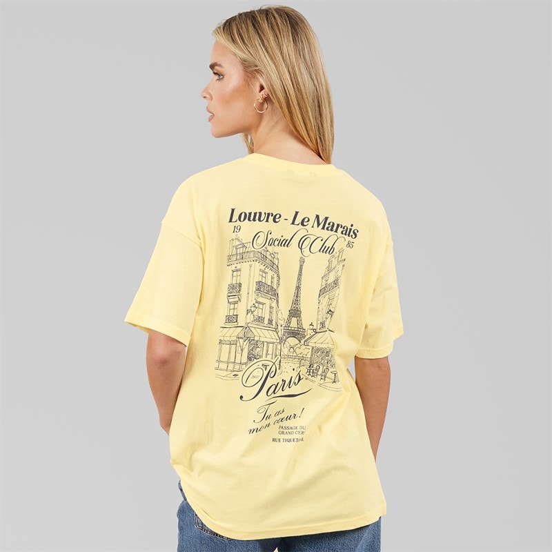 Brave Soul Womens Louvre T-Shirt Yellow/Blue Body/Print - Image 3