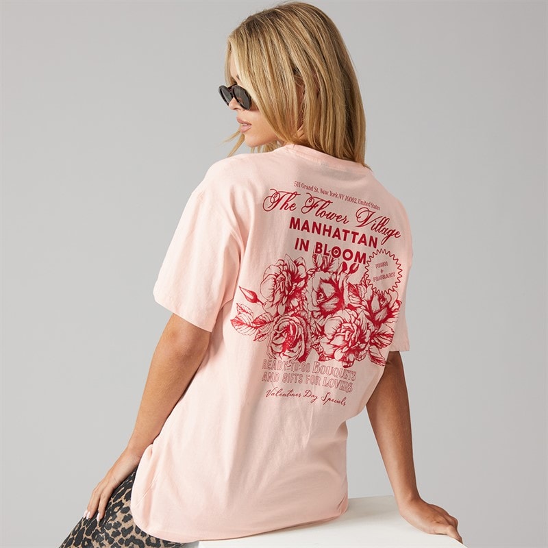 Brave Soul Womens Bloom T-Shirt Pink/Red Body/Print