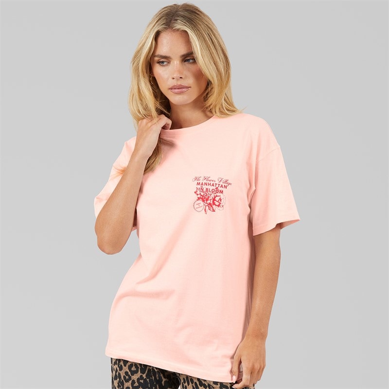 Brave Soul Womens Bloom T-Shirt Pink/Red Body/Print - Image 2