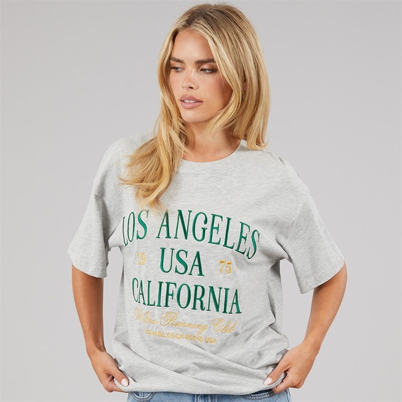 Brave Soul Womens Los Angeles T-Shirt Grey Marl/Green/Gold