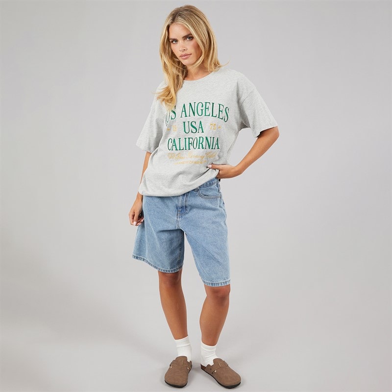 Brave Soul Womens Los Angeles T-Shirt Grey Marl/Green/Gold - Image 3