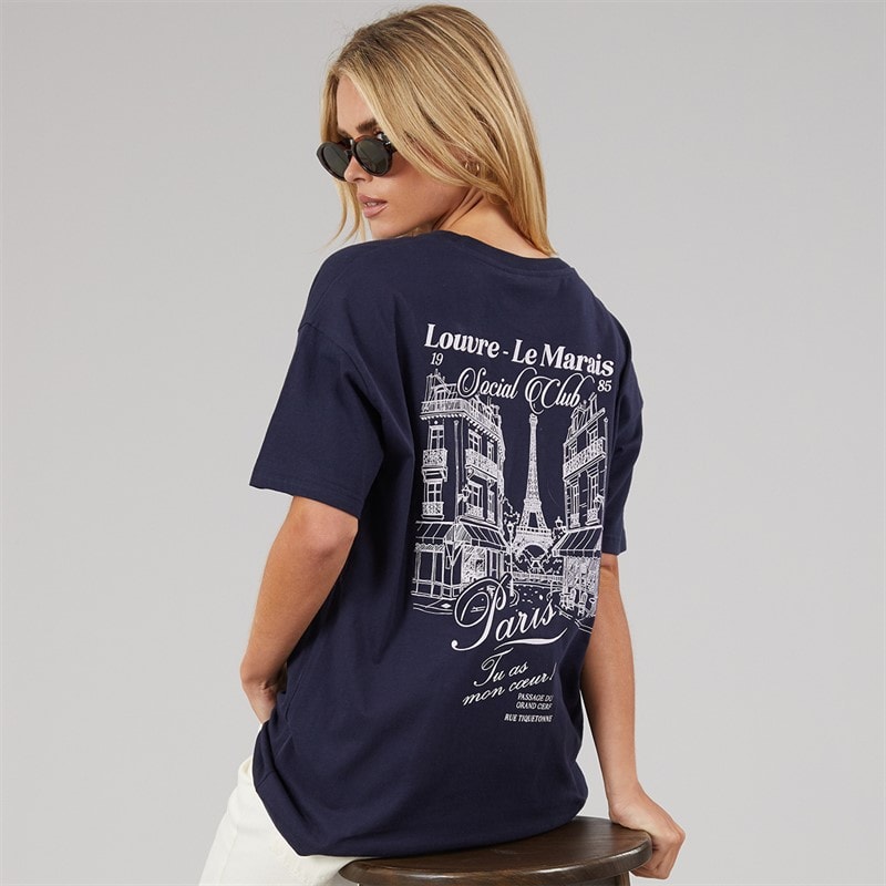 Brave Soul Womens Louvre T-Shirt Navy/Pink Body/Print - Image 1